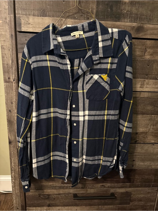 Ug Apparel Tops - Navy Plaid Button-Down Shirt with Chest Pocket